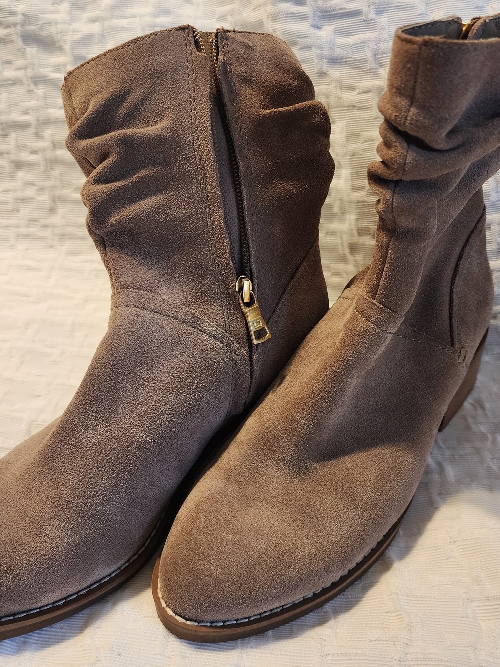 Suede Slouch Ankle Boots in Taupe - Women